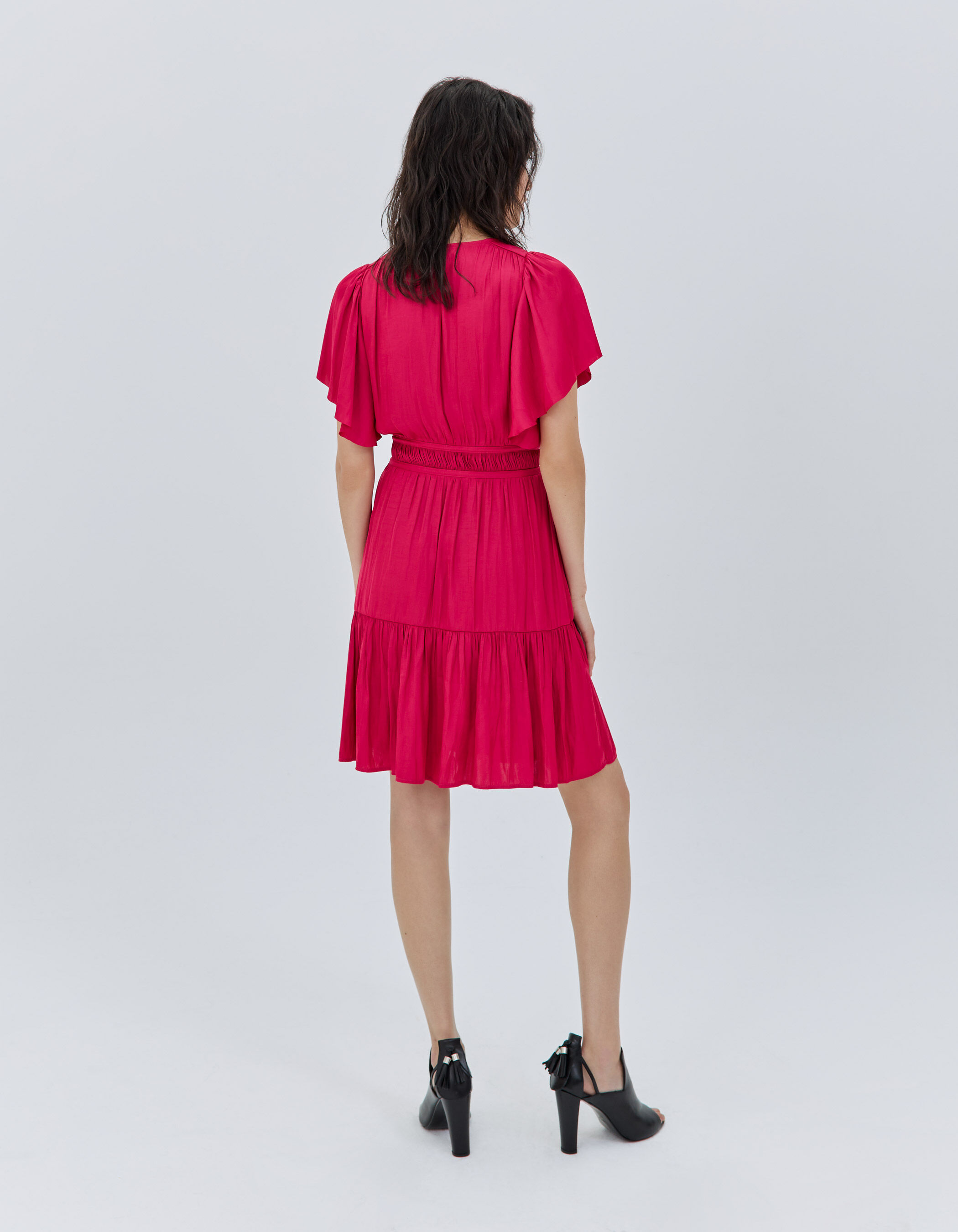 Women s tangy fuchsia ruffled dress