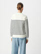 Pull marinière tricot rayé avec boutons gravés Femme-3