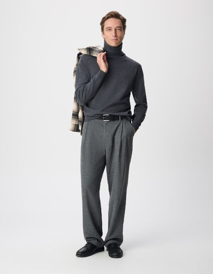 Jersey gris cuello alto 100 % lana para hombre-1