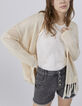 Cardigan écru tricot ajouré avec franges Femme-1
