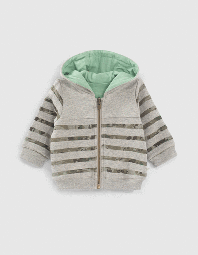 Cardigan réversible gris et vert molleton bébé garçon  - IKKS