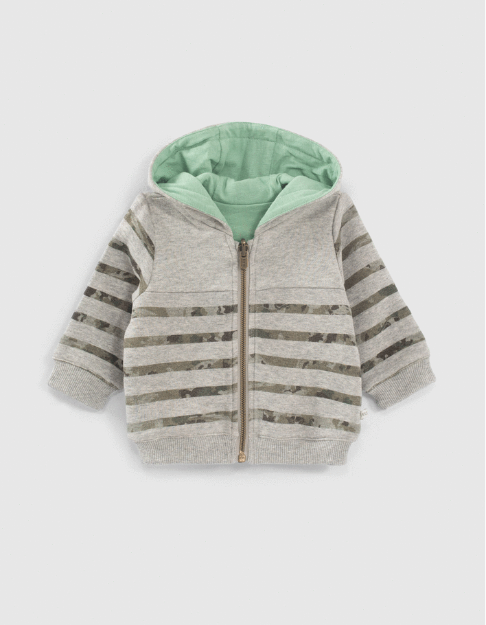 Baby boys’ green and grey reversible cardigan