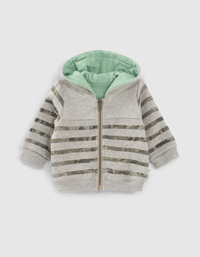 Omkeerbaar vest grijs en groen sweatstof babyjongens  - IKKS