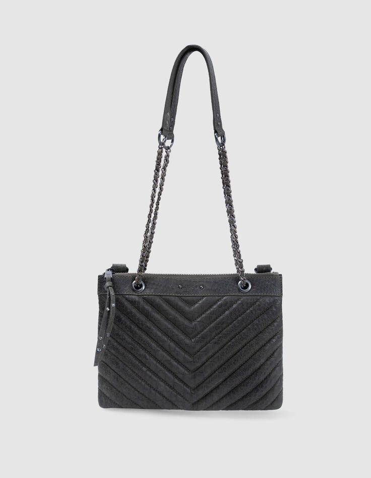 Sac pochette 1440 Reporter kaki cuir effet croco Femme-1