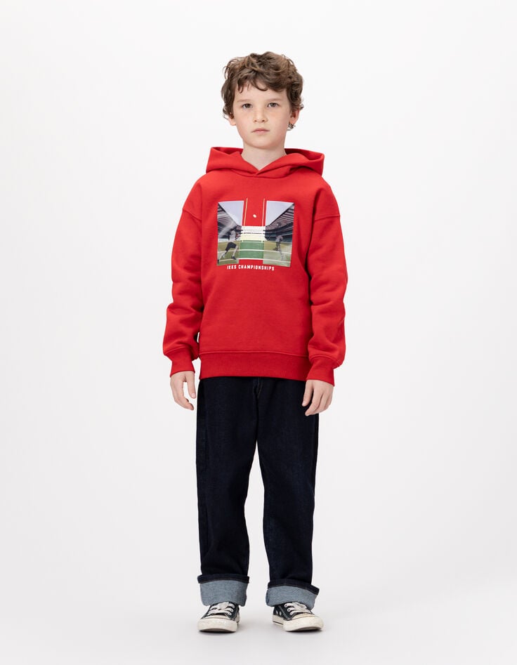 Sweat à capuche rouge visuel lenticulaire garçon-1 Sweat à capuche rouge visuel lenticulaire garçon-1