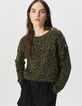 Khaki Damen-Winterpulli Jacquard-Strick Leomuster-2