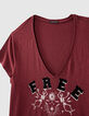 Tee-shirt grenat en coton modal flammé visuel tatoo femme-4