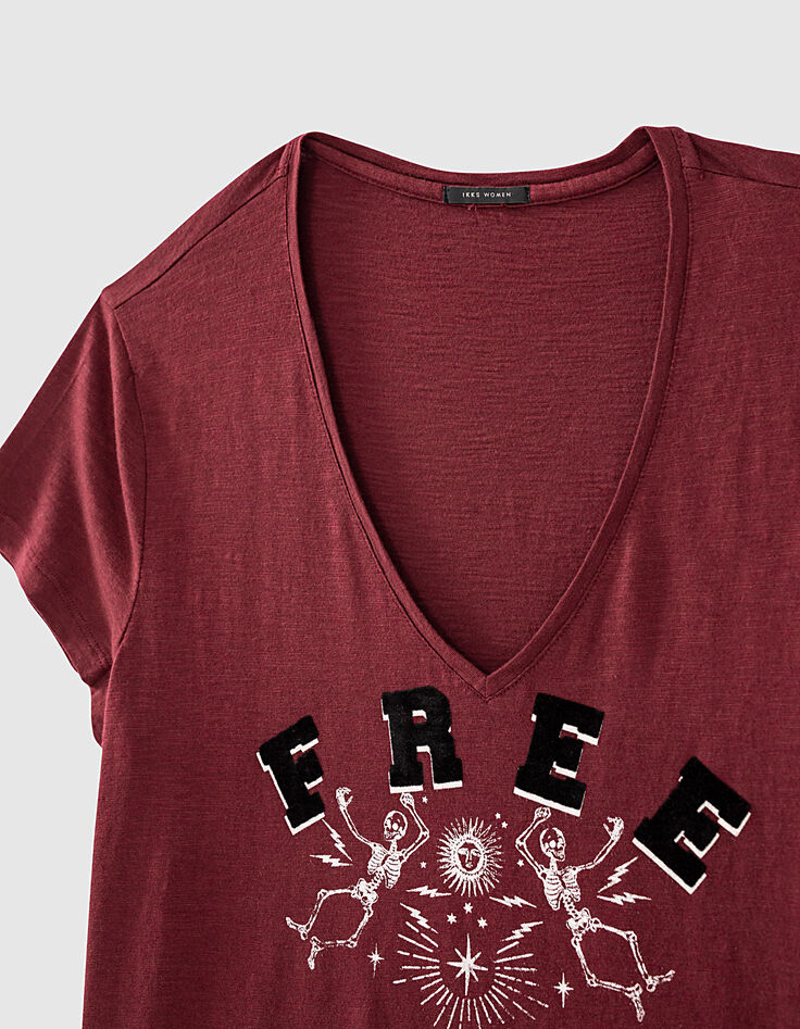Tee-shirt grenat en coton modal flammé visuel tatoo femme-4