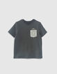 T-shirt lichen à poche fleurie garçon-1