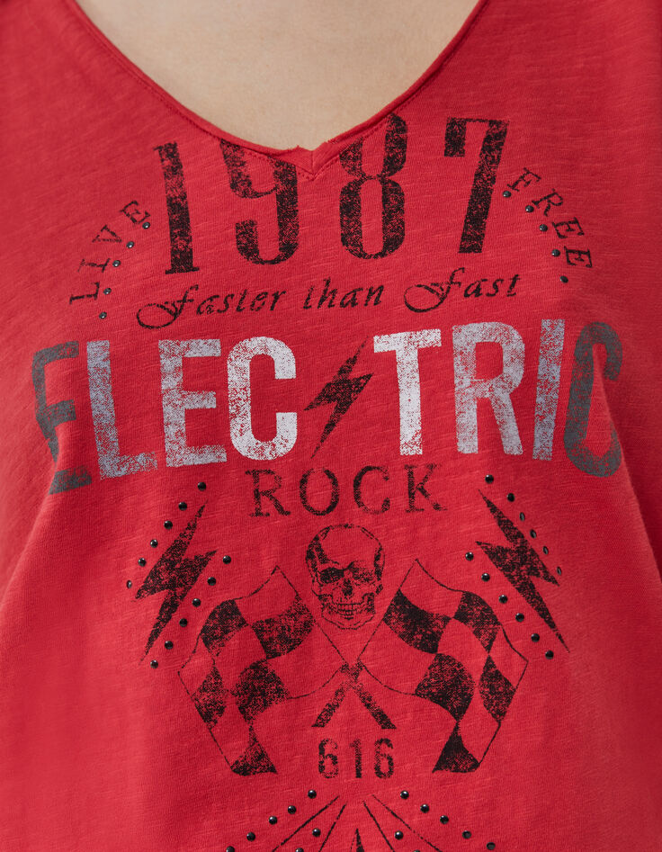 Women’s red studded slogan T-shirt-4