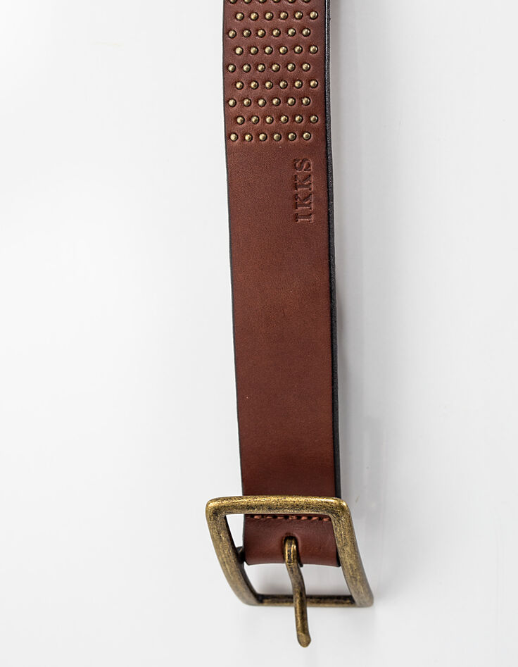 Ceinture en cuir camel détails cloutés femme-4