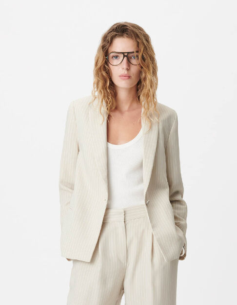 Veste de tailleur beige motif rayures tennis Femme - IKKS