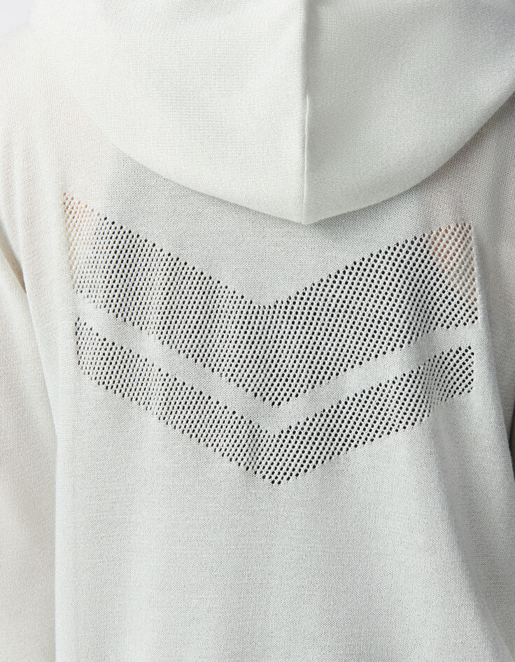 Cardigan blanc tricot pailleté motif chevrons ajouré dos Femme-4