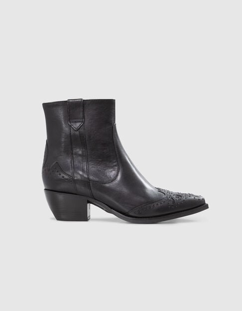 Boots santiags noires cuir décor clous Femme
