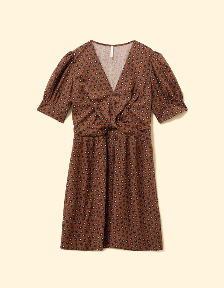 Robe camel imprim&eacute; fleurs noires I.Code-6