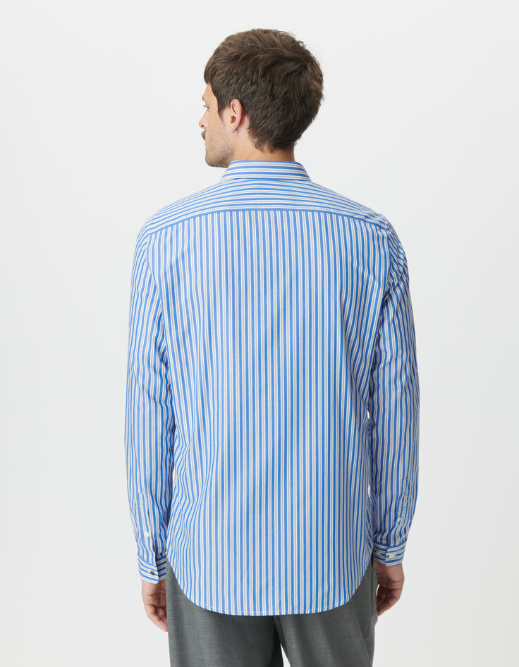 Heren slim-fit blauw gestreept overhemd met motief-3