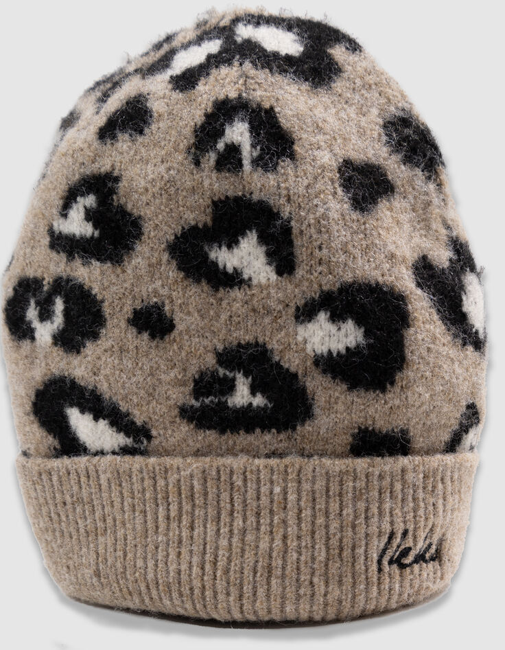Girls’ beige knit beanie with leopard motif-4 Girls’ beige knit beanie with leopard motif-4