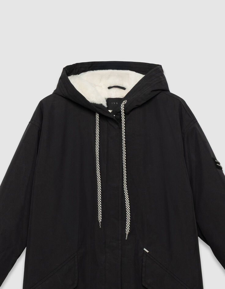 Parka noire fourr&eacute;e &agrave; capuche Femme-9
