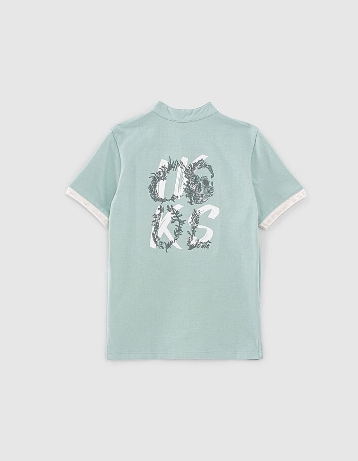 Boys’ aqua organic polo shirt embroidered on back - IKKS