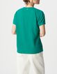 Turquoise V-neck linen knit tee Women-3