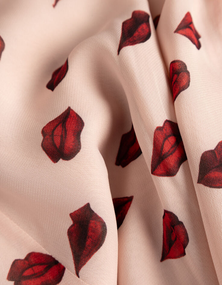 Roze jurk fijne schouderbandjes voile mondprint Dames-6