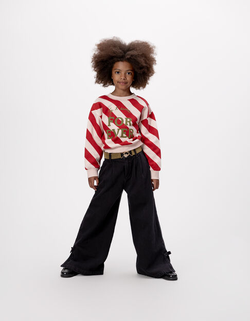 Girls’ black wide-leg jeans with pleats and bows - IKKS