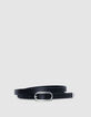 Women's slim black leather belt with metal buckle-1