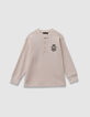 Boys’ white waffle T-shirt with embroidery front and back-1
