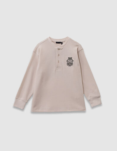 Boys’ white waffle T-shirt with embroidery front and back - IKKS