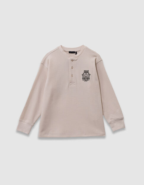 Boys’ white waffle T-shirt with embroidery front and back - IKKS