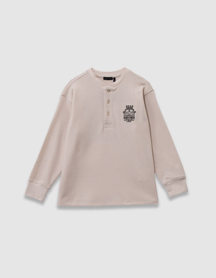 Boys’ white waffle T-shirt with embroidery front and back-1 Boys’ white waffle T-shirt with embroidery front and back-1