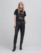 Pantalón de mujer 7/8 rock negro zanahoria-2