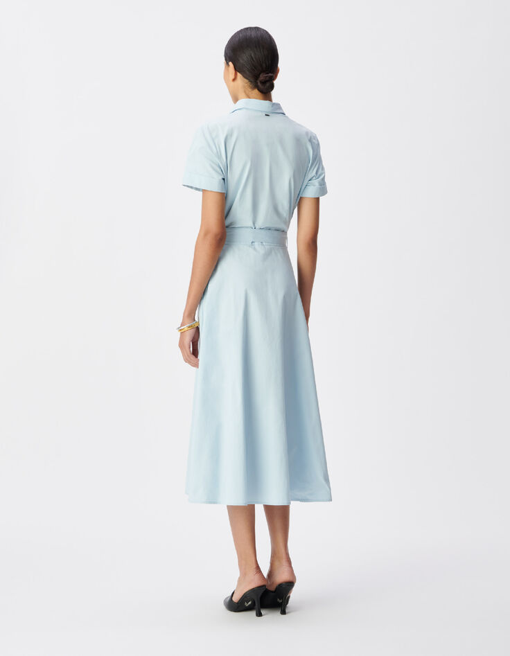 Robe chemise bleu ciel boutonn&eacute;e ceintur&eacute;e Femme-2