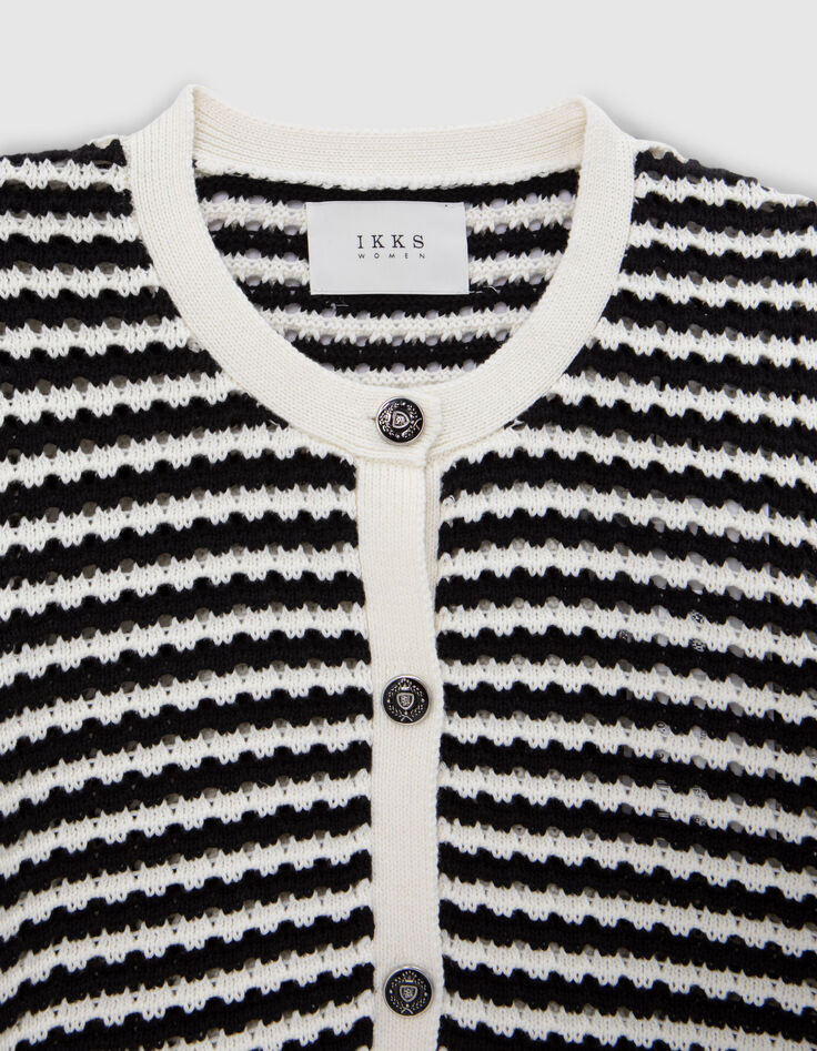 Women’s navy openwork knit sailor-stripe cardigan-6