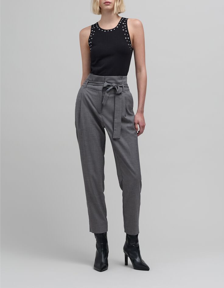 Pantalon carotte gris motif chevrons 7/8e Femme-1