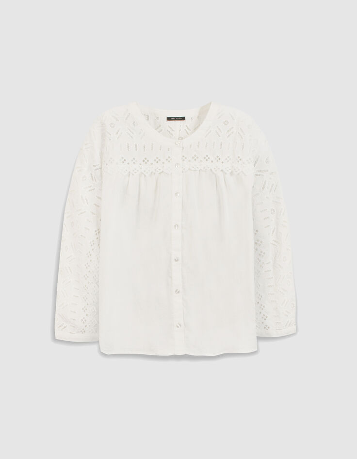 Blusa blanca de encaje para mujer-5