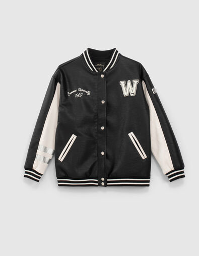 Blouson teddy noir et blanc bi-mati&egrave;re - IKKS