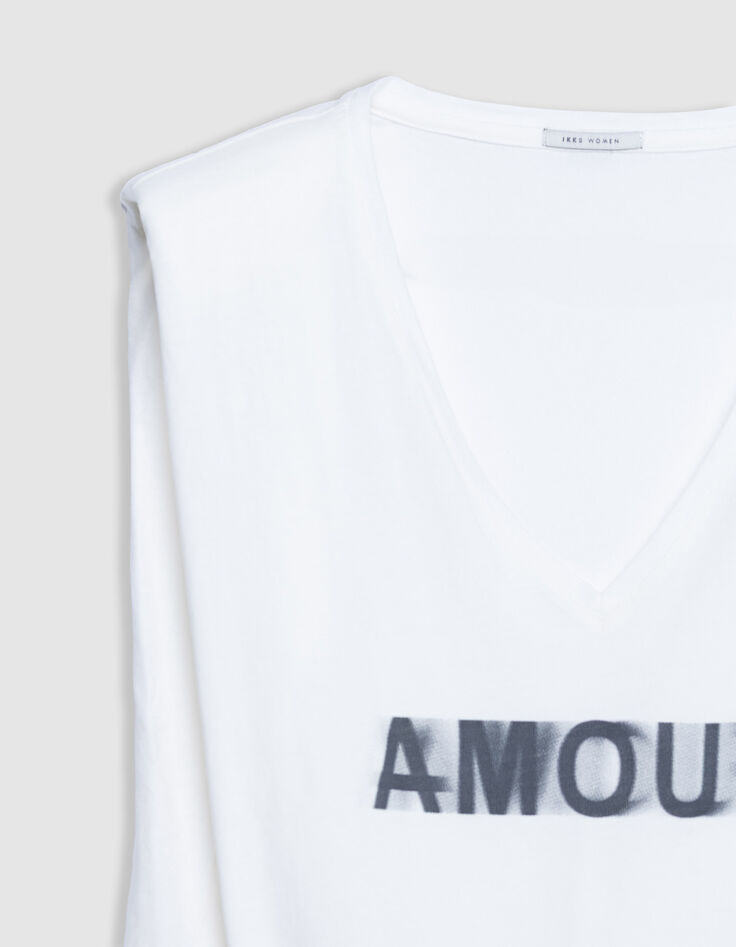 Camiseta blanca de mujer de algod&oacute;n org&aacute;nico con mensaje en las hombreras-7