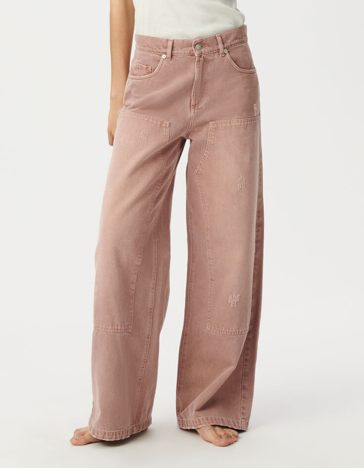 Rosa weite Damenjeans hoher Bund Edie-3 Rosa weite Damenjeans hoher Bund Edie-3