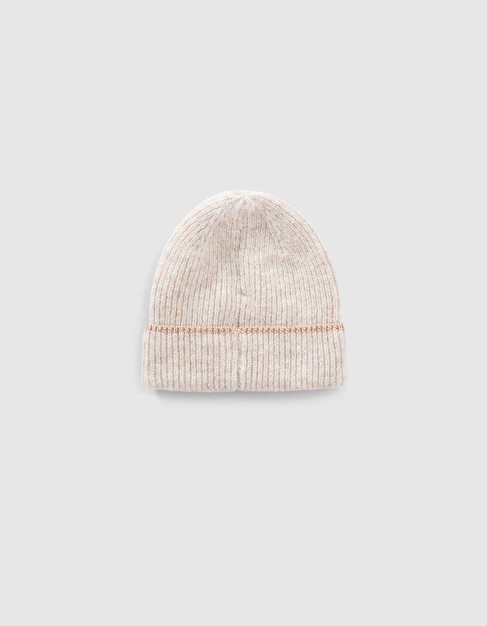 Gorro beige claro de punto borde lúrex niña-3