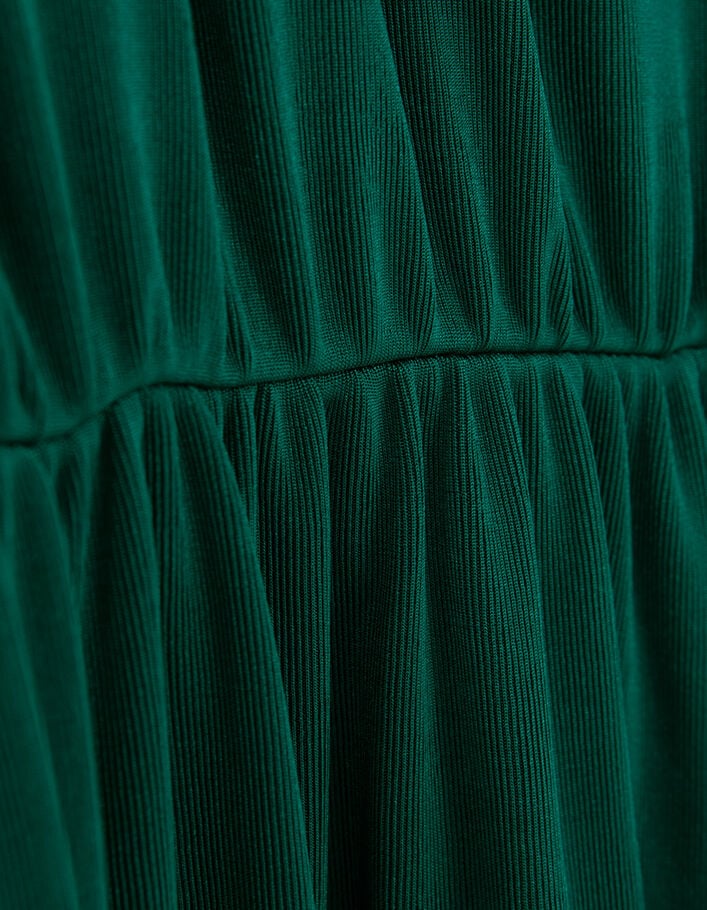 Smaragdgrünes Damen-Maxikleid V-Ausschnitt und Perlen - IKKS