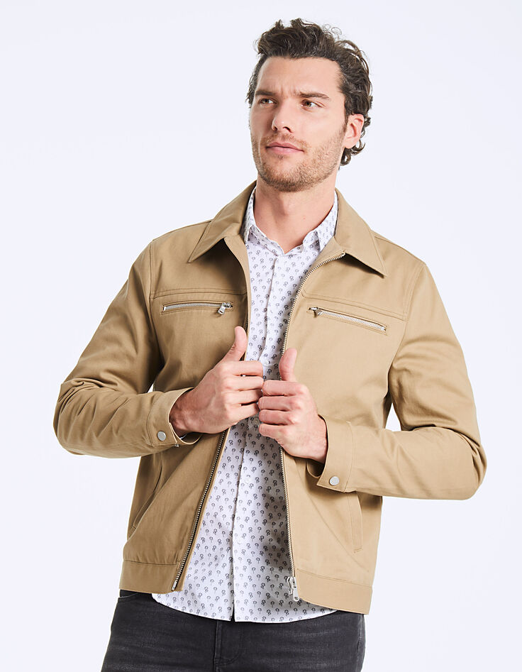 Men's mink-colour zipped pockets jacket-3