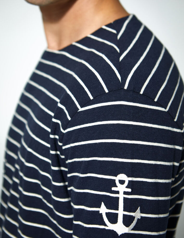 Men’s navy with white stripes cotton linen sailor top - IKKS