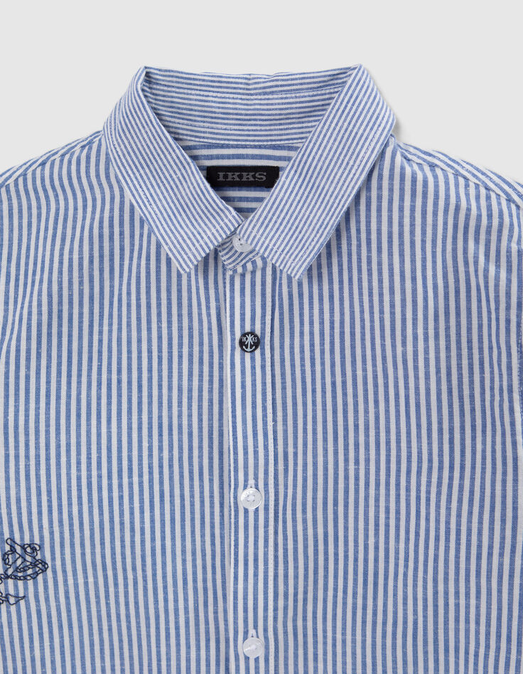 Camisa azul rayas blancas y bordados niño-3