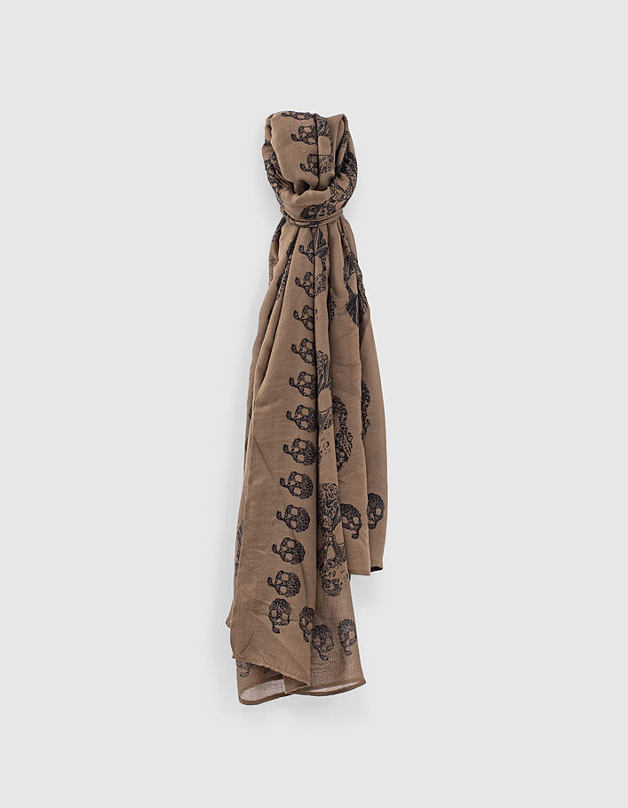 Women’s khaki skull motifs fine scarf - IKKS