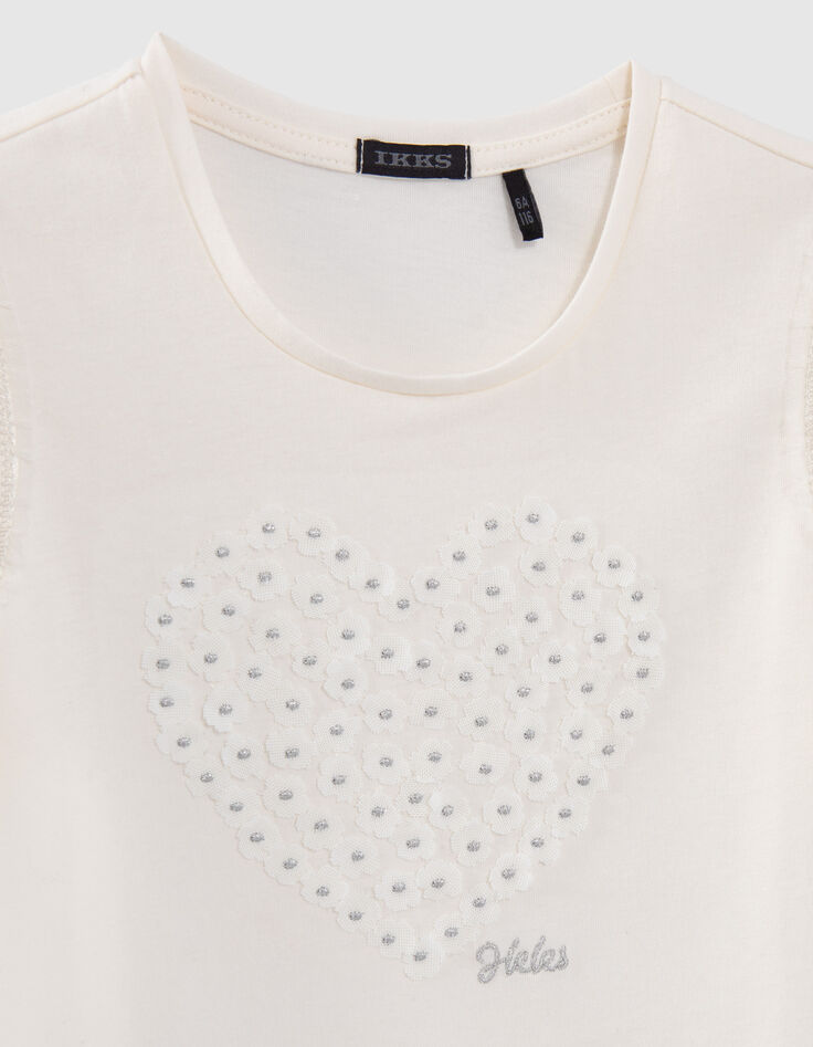 T-shirt écru décor fleurs forme coeur fille-2 T-shirt écru décor fleurs forme coeur fille-2