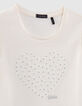 T-shirt écru décor fleurs forme coeur fille-2 T-shirt écru décor fleurs forme coeur fille-2