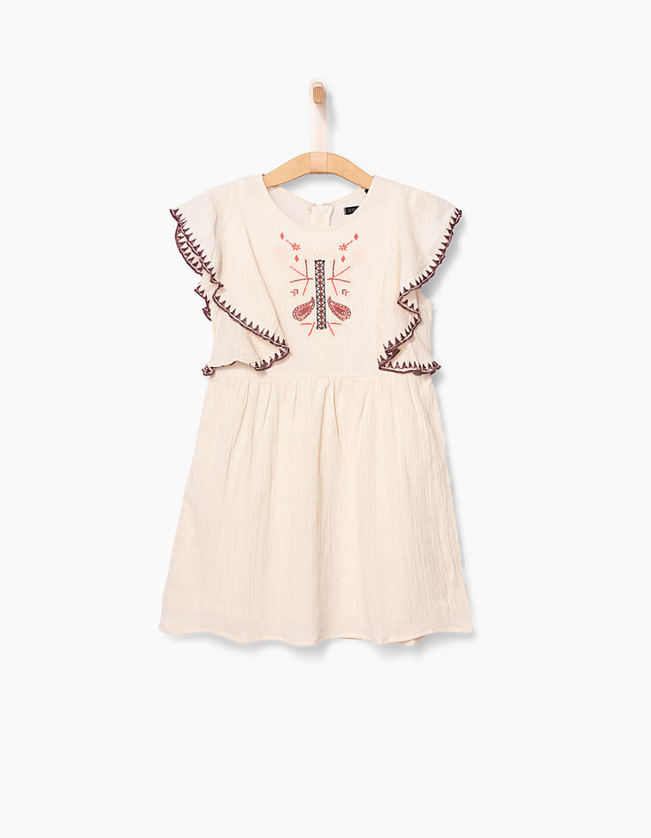 Vestido beige claro bordado niña-2