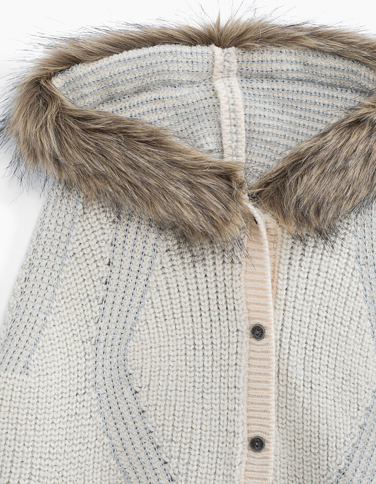 Girls’ ecru hooded cape with faux-fur trimmed hood-4