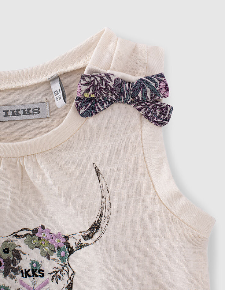 Camiseta tirantes ecológica crudo calavera bebé niña-2